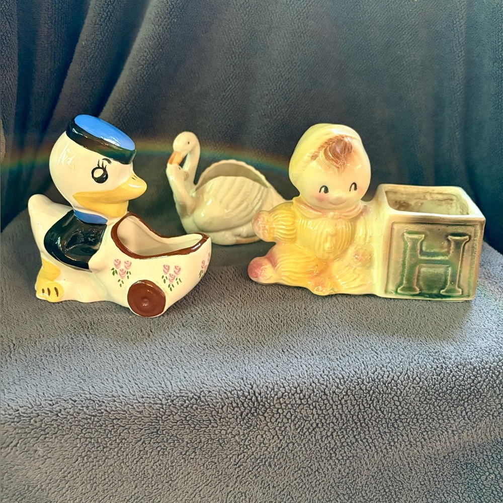 Vintage ceramic nursery themed planters